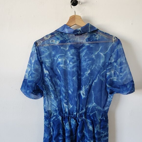 Stella Jean Silk Sheer Maxi Dress Pool Cover Summer Short Sleeve Button Up - Picture 8 of 11